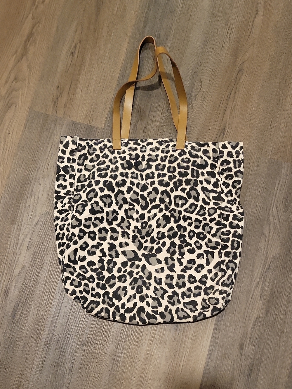 Leopard Print Canvas Tote Bag with Tan Handles